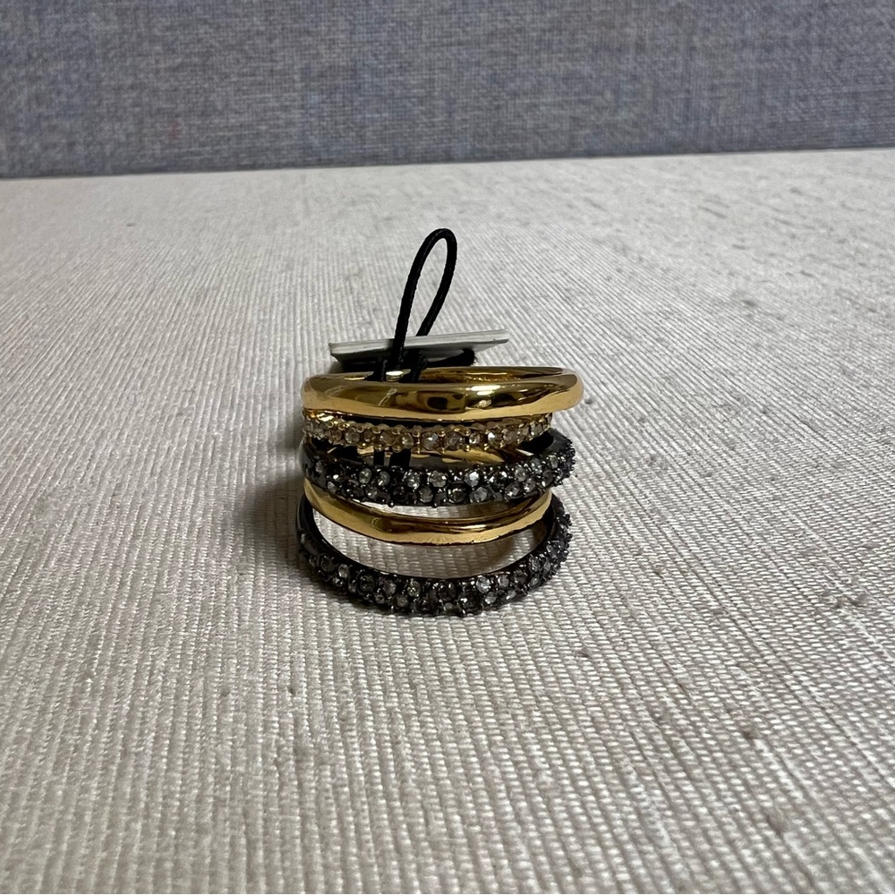 Alexis Bittar Pavé Orbit Crystal Layered Gold & Gunmetal 2 Toned Ring Sz 7.5 NWT